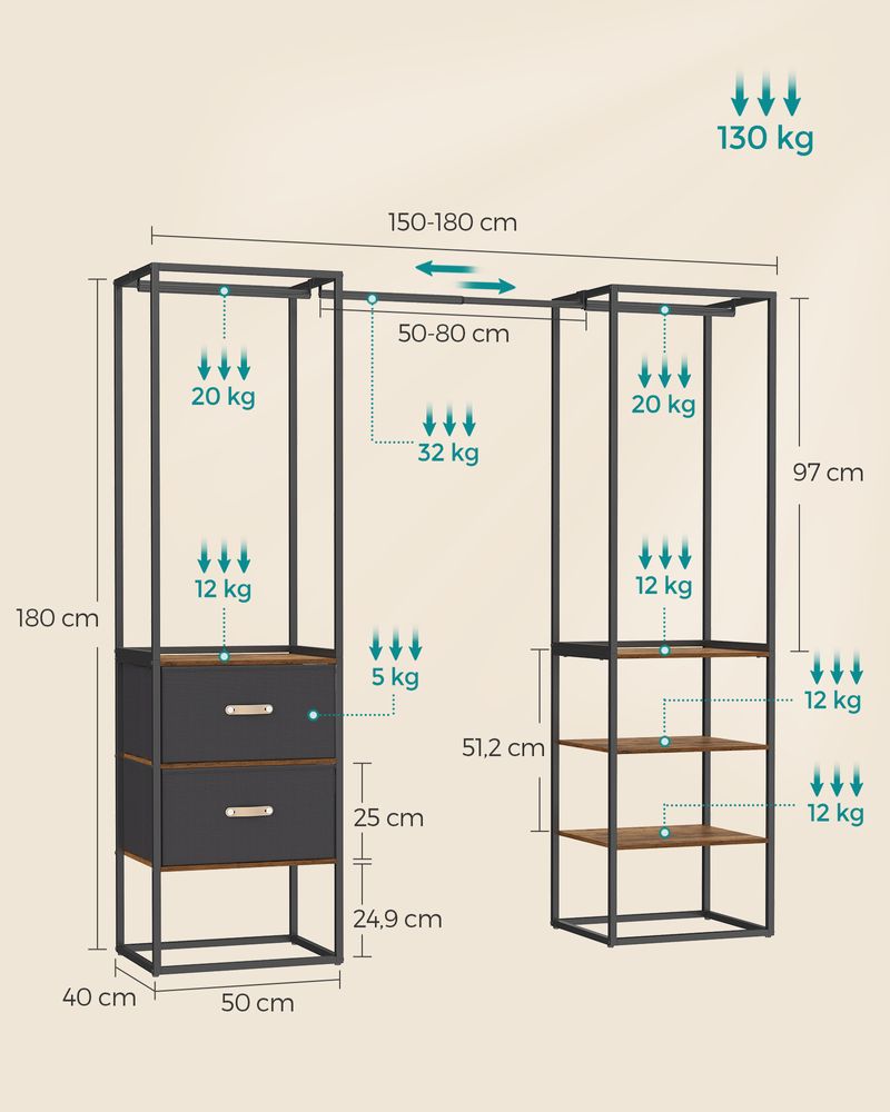 Offener Kleiderschrank mit verstellbarem Design – praktisch und robust