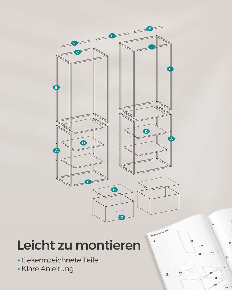 Offener Kleiderschrank mit verstellbarem Design – praktisch und robust