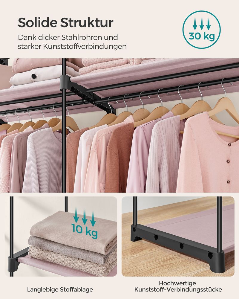 Geräumiger Stoffkleiderschrank mit Schutzhülle und Kleiderstangen