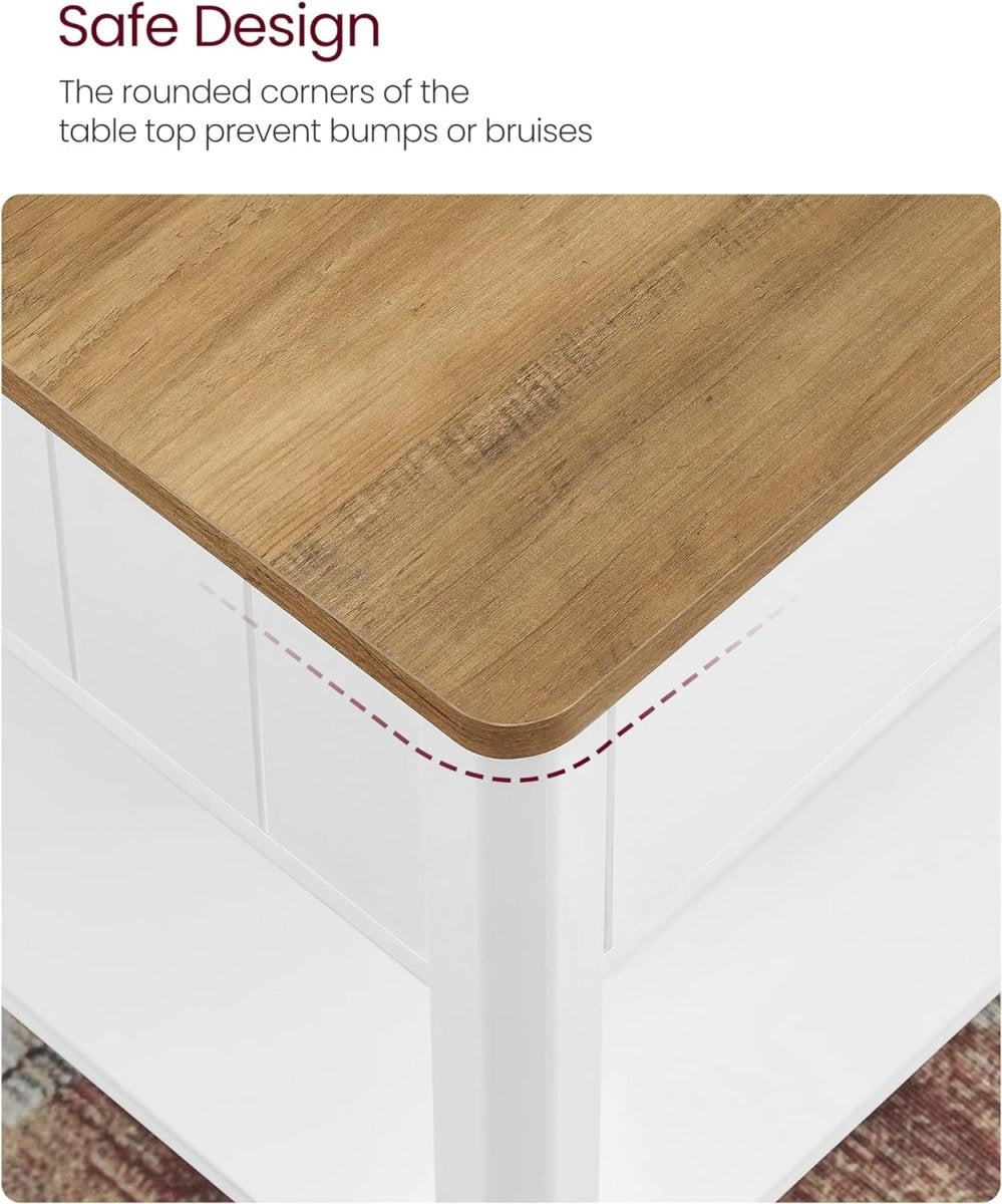 Couchtisch mit Schublade - Braune Tischplatte - Weißes Gestell - Kaffeetisch - 80 x 80 cm
