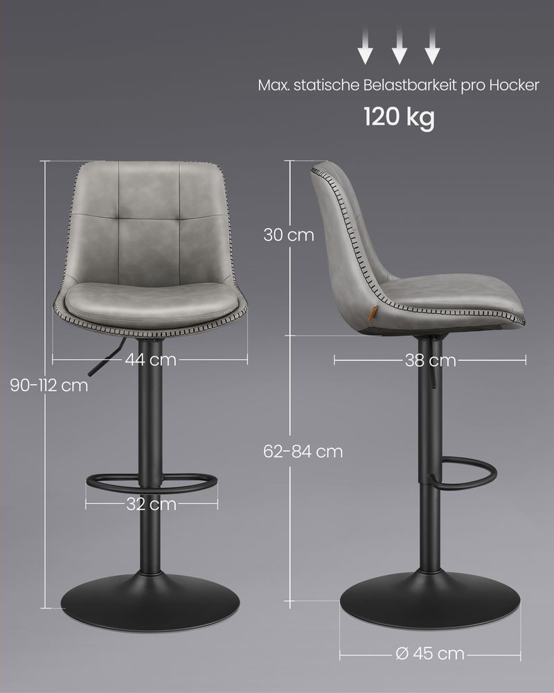 2er-Set Barhocker - Verstellbar und 360° drehbar - Kunstleder