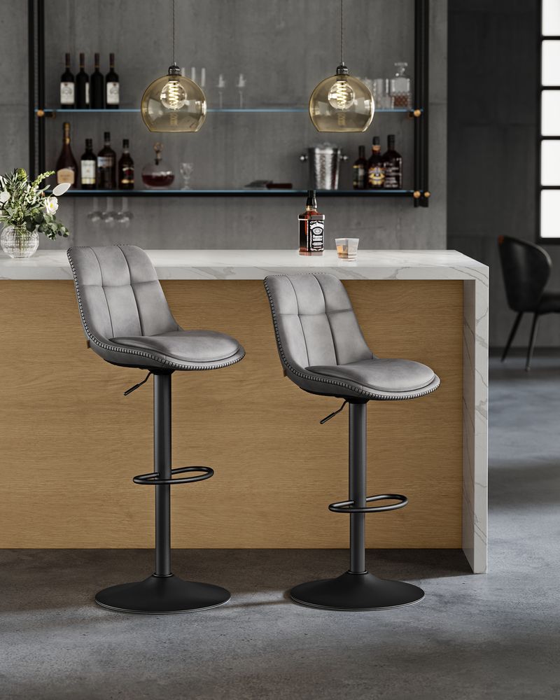 2er-Set Barhocker - Verstellbar und 360° drehbar - Kunstleder