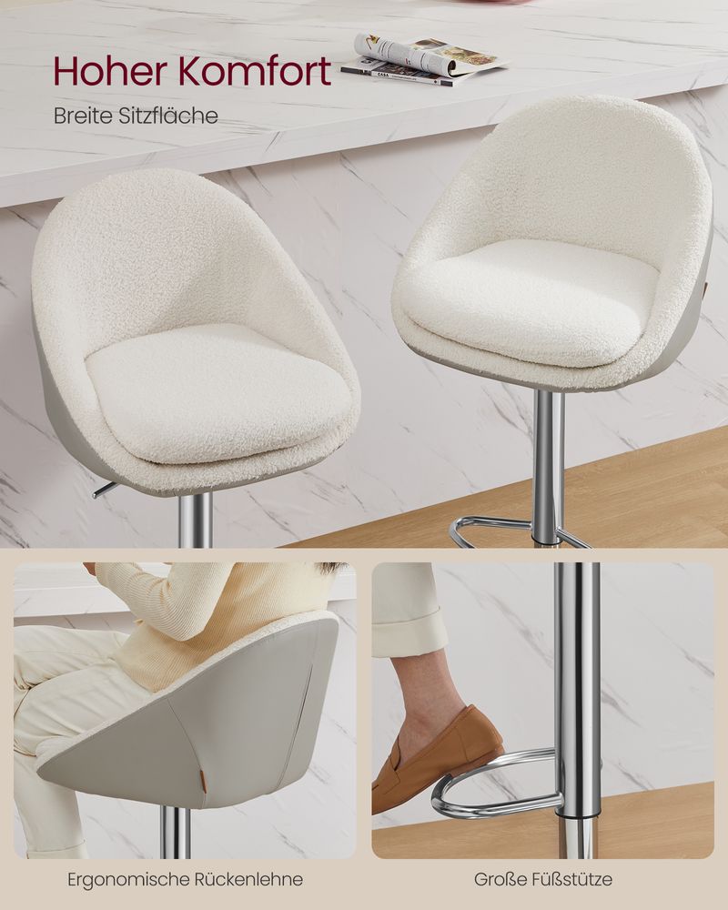 2er-Set Luxus-Barhocker – Bouclé – Samt – Verstellbar