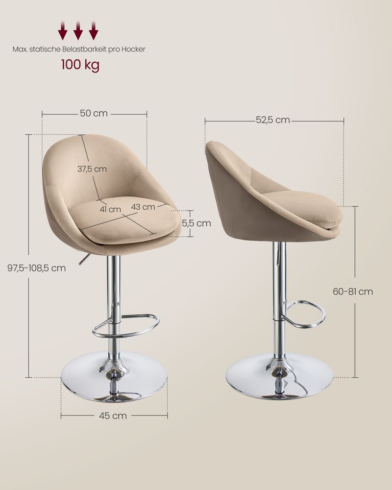 2er-Set Luxus-Barhocker – Bouclé – Samt – Verstellbar