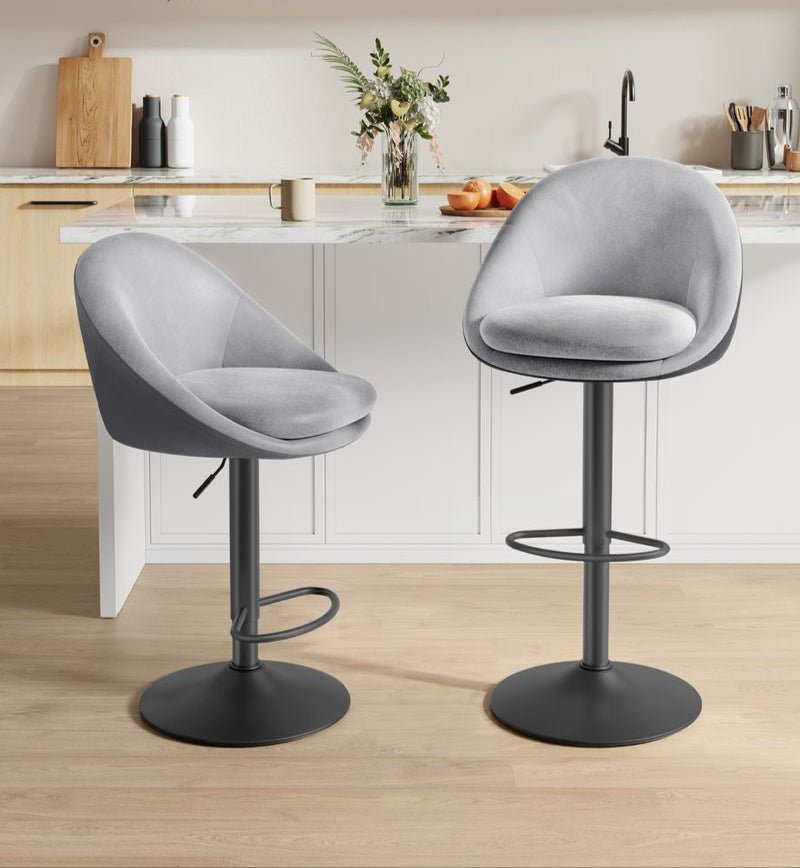 2er-Set Luxus-Barhocker – Bouclé – Samt – Verstellbar