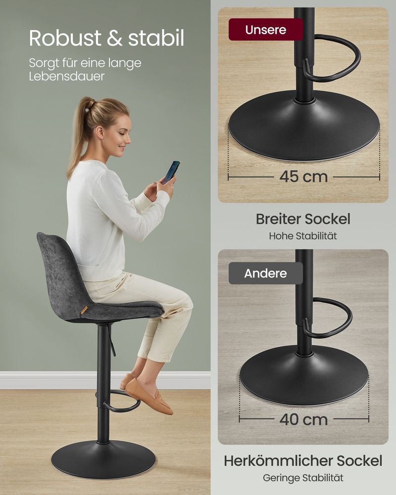 2er Set verstellbare Barstühle mit Rückenlehne und Fußstütze - 360° Drehfunktion