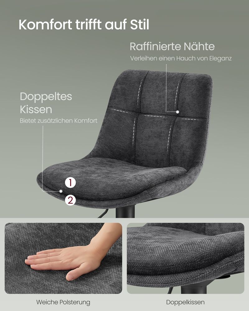 2er Set verstellbare Barstühle mit Rückenlehne und Fußstütze - 360° Drehfunktion