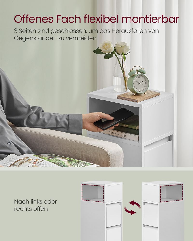 Schmaler Nachttisch mit flexiblem offenen Fach - Beistelltisch