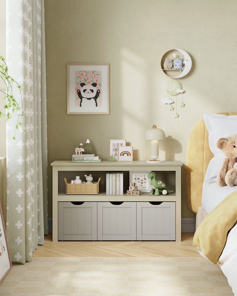 Spielzeugschrank mit 3 Aufbewahrungsbehältern - Stilvoll und praktisch - Kinderzimmer