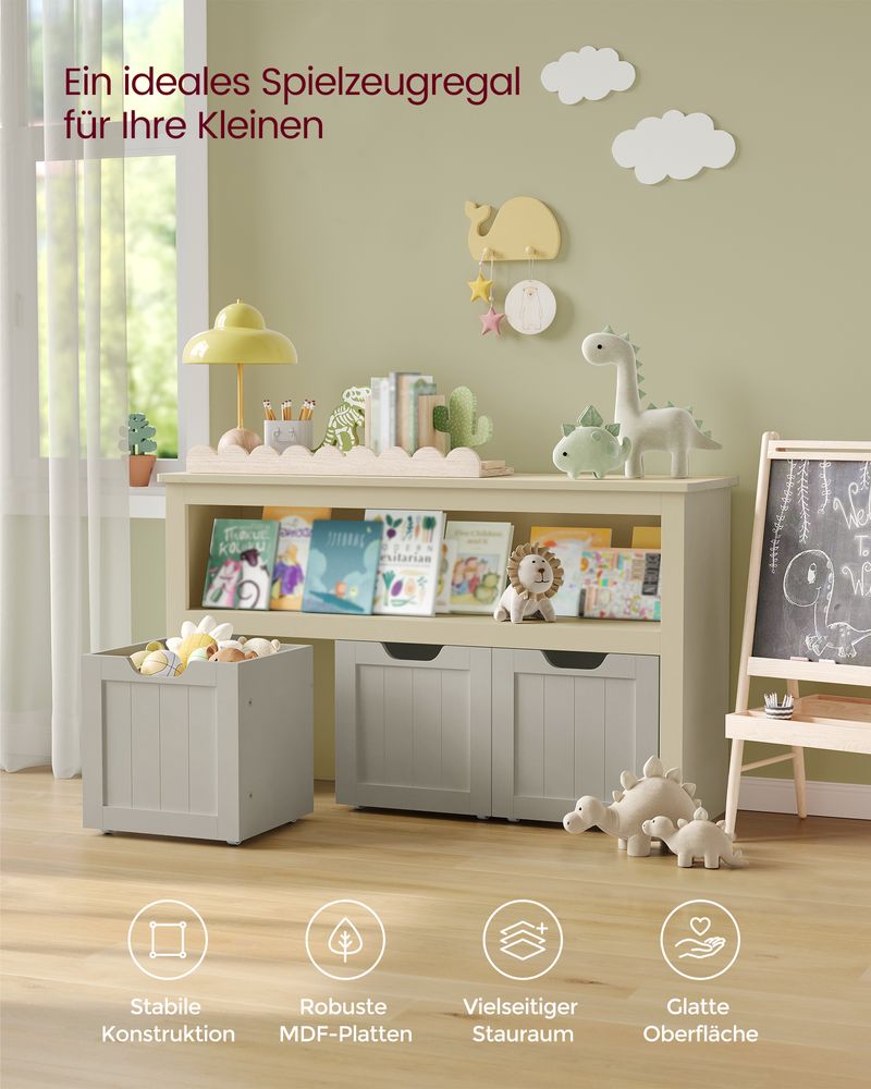 Spielzeugschrank mit 3 Aufbewahrungsbehältern - Stilvoll und praktisch - Kinderzimmer