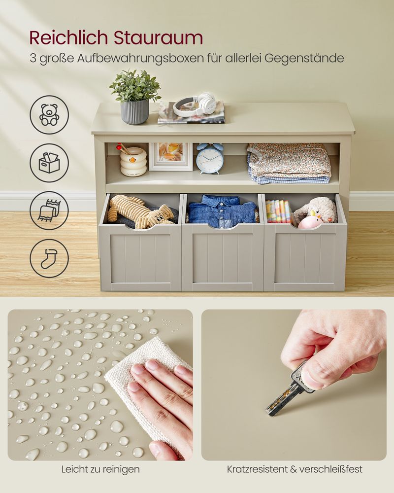 Spielzeugschrank mit 3 Aufbewahrungsbehältern - Stilvoll und praktisch - Kinderzimmer