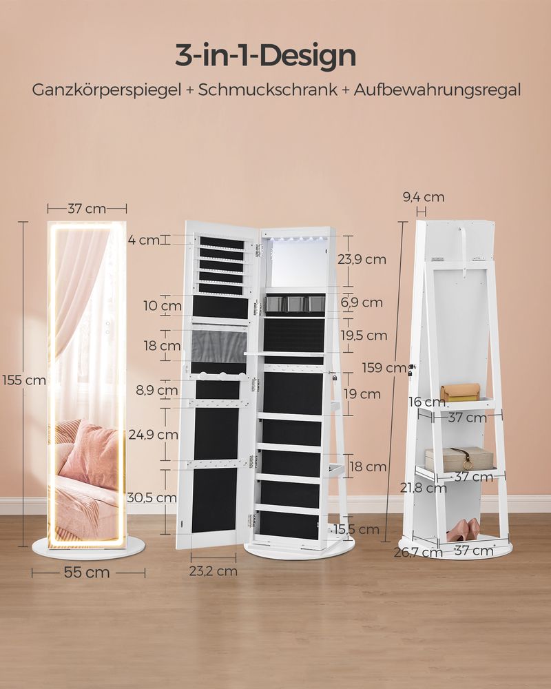 Spiegelschrank mit LED - Schmuckschrank - Standspiegel mit Stauraum