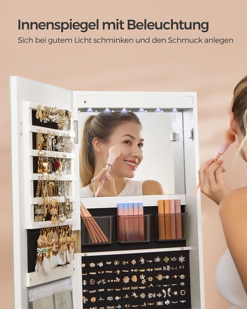 Spiegelschrank mit LED - Schmuckschrank - Standspiegel mit Stauraum