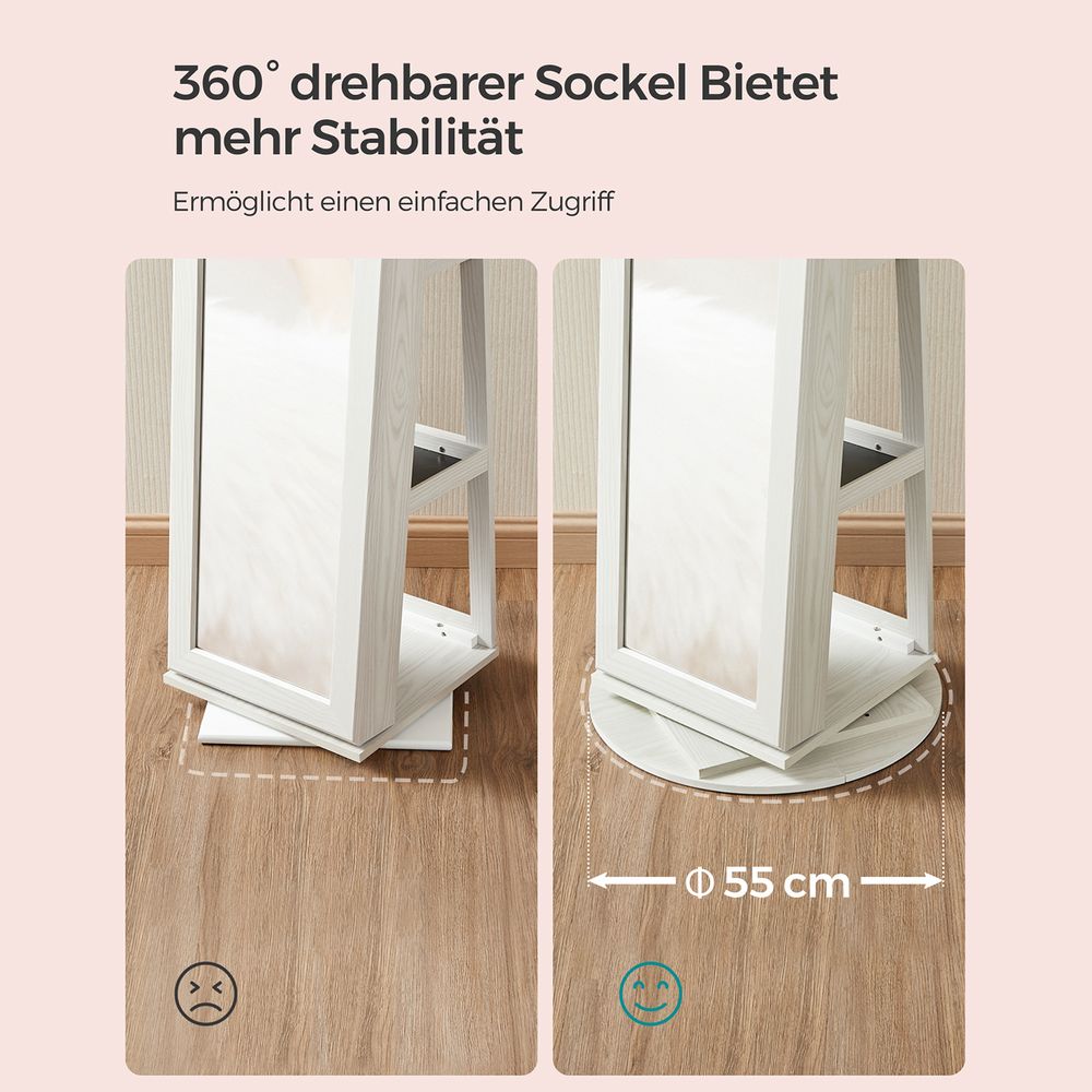 Stehender, 360° drehbarer Schmuckspiegelschrank mit Schloss