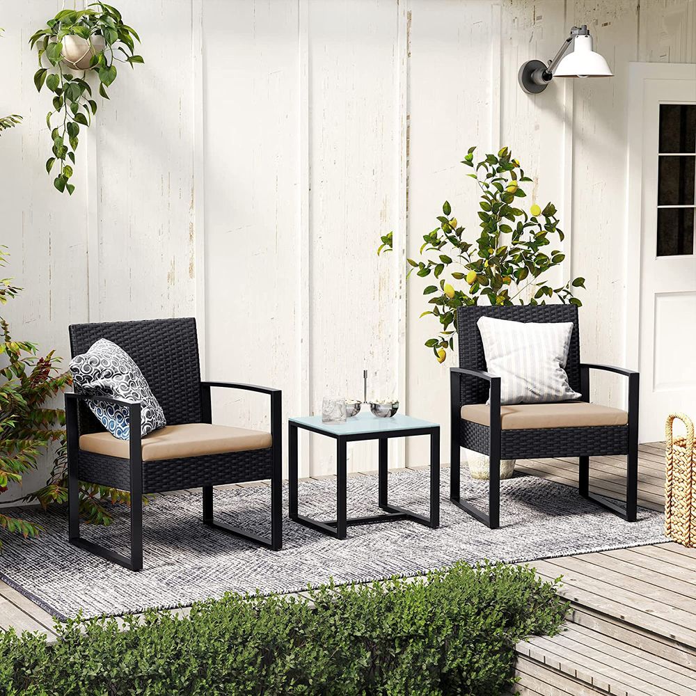 Stilvolles Balkonset in Rattanoptik - Gartenset - Gartenstühle mit Tisch