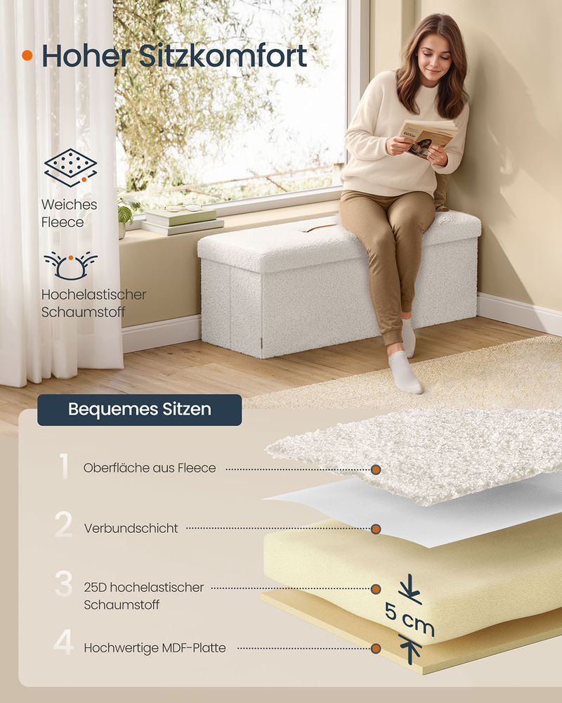 Stilvolle klappbare Aufbewahrungsbank 131 Liter – Hocker mit Stauraum