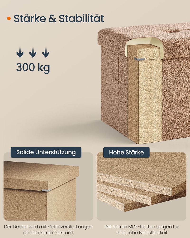 Stilvolle klappbare Aufbewahrungsbank 131 Liter – Hocker mit Stauraum