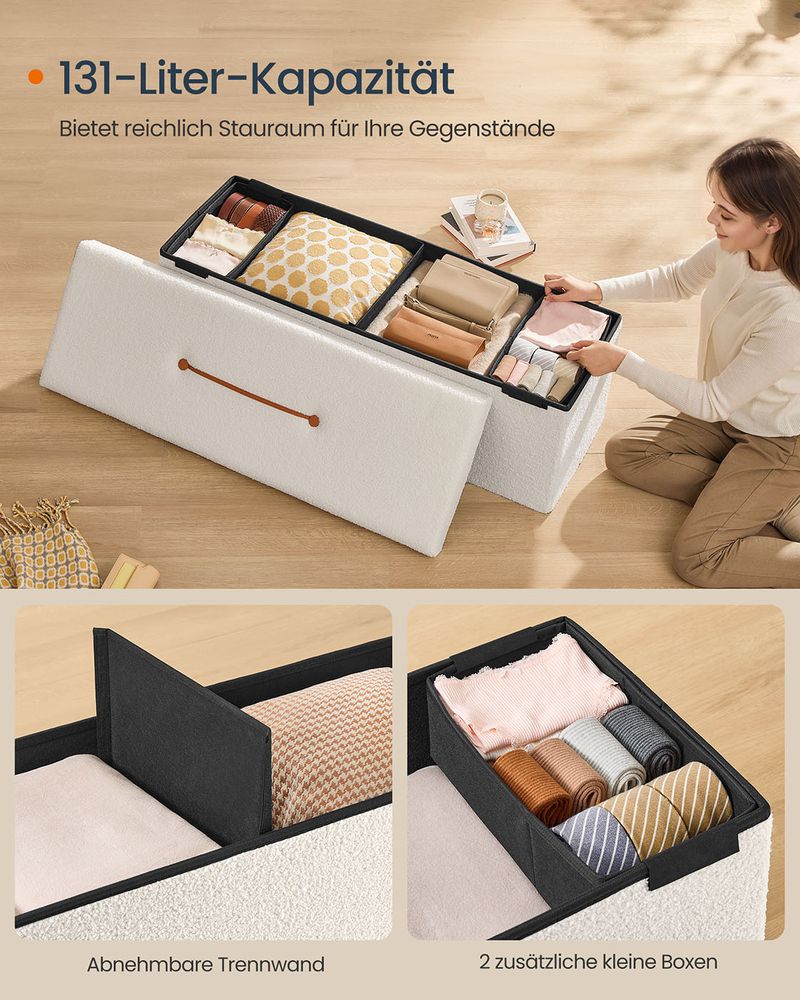 Stilvolle klappbare Aufbewahrungsbank 131 Liter – Hocker mit Stauraum