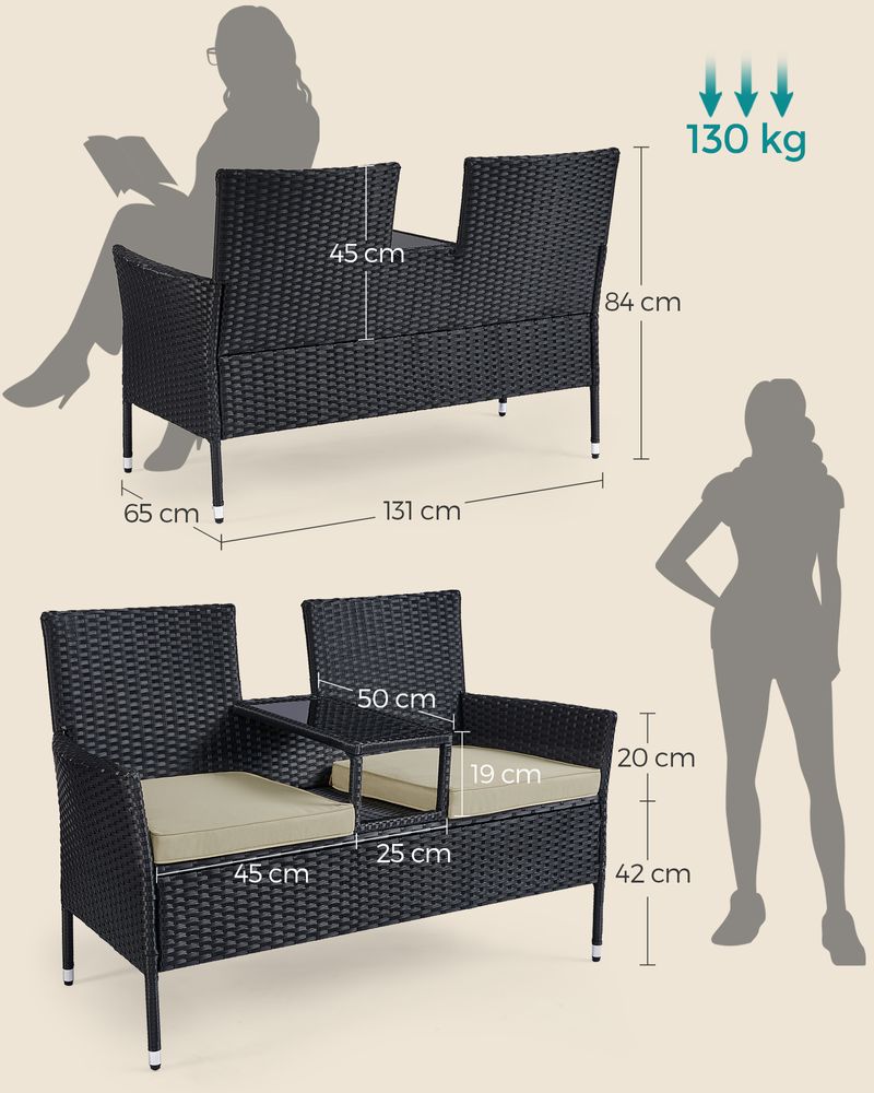 Gartenbank mit Tisch - Gartenstühle - Gartenset - Schwarz