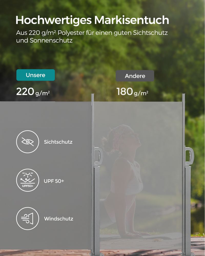 Gartensichtschutz 140 cm hoch - Ausziehbarer Balkonsichtschutz - Sonnenschutz