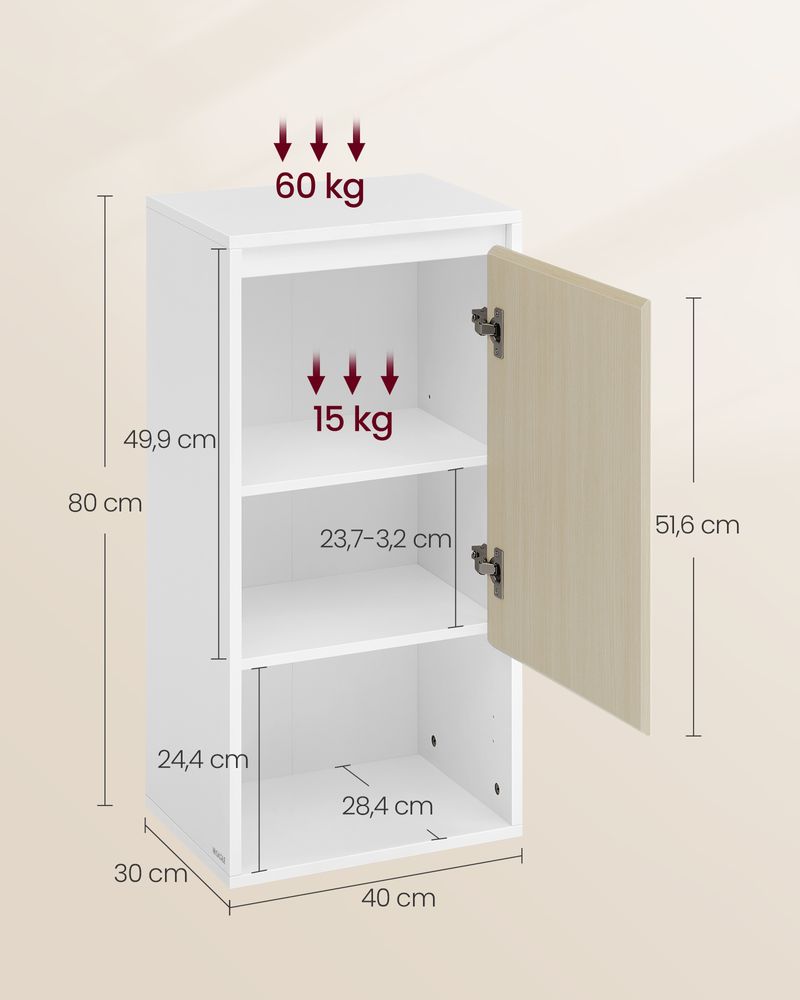 Badezimmer-Wandschrank – Weiß & Naturbeige – 30 x 40 x 80 cm
