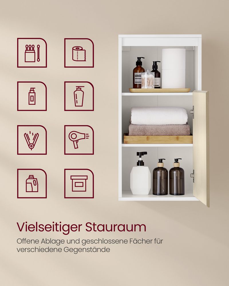 Badezimmer-Wandschrank – Weiß & Naturbeige – 30 x 40 x 80 cm