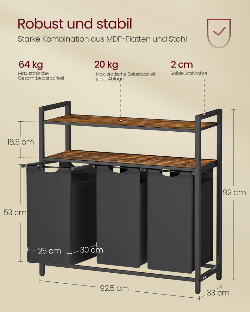 Wäschekorb und 2 Ablagefächer – ideal für Wäsche und Badezimmerzubehör