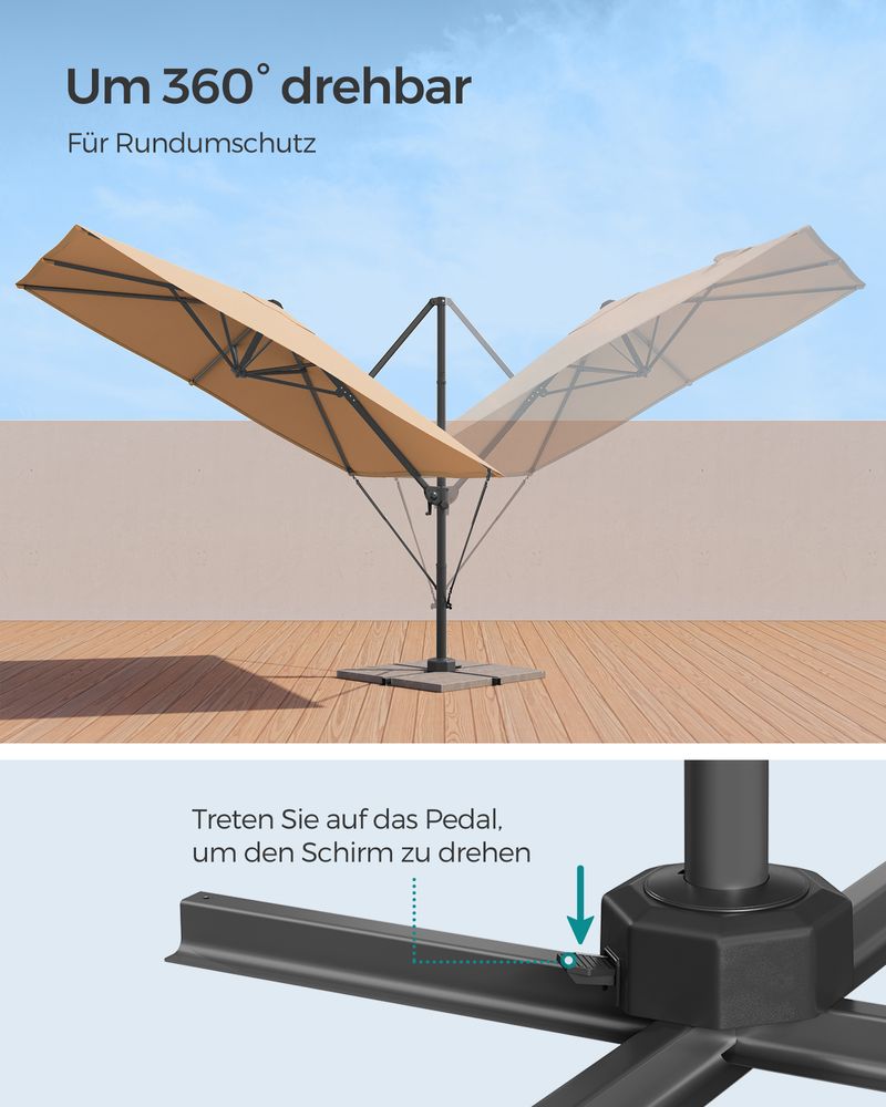 Ampelschirm 270 x 270 cm - Stufenlos verstellbar und 360° drehbar