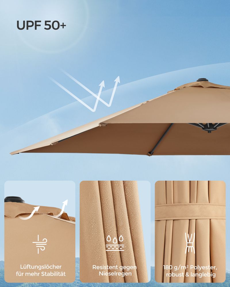 Ampelschirm 270 x 270 cm - Stufenlos verstellbar und 360° drehbar