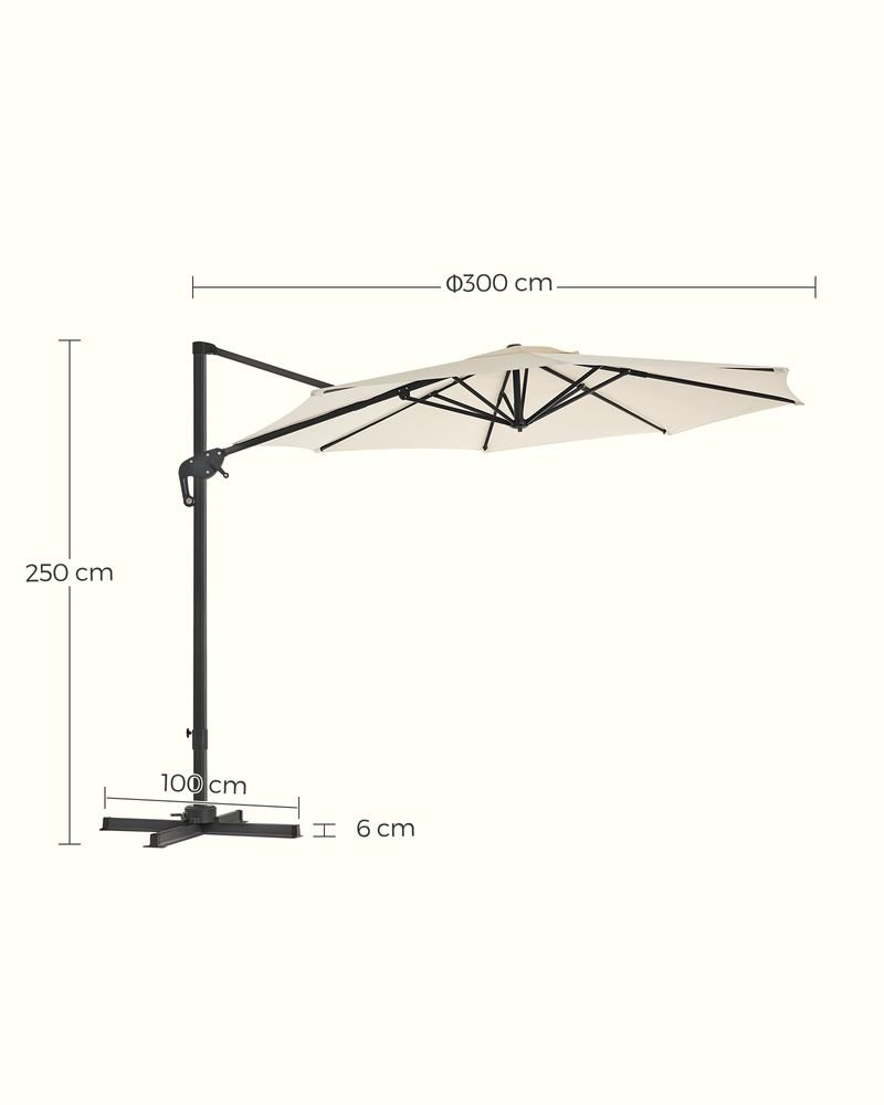 Freiarm-Sonnenschirm Ø300 cm – Verstellbar & UV-Schutz – 360° drehbar