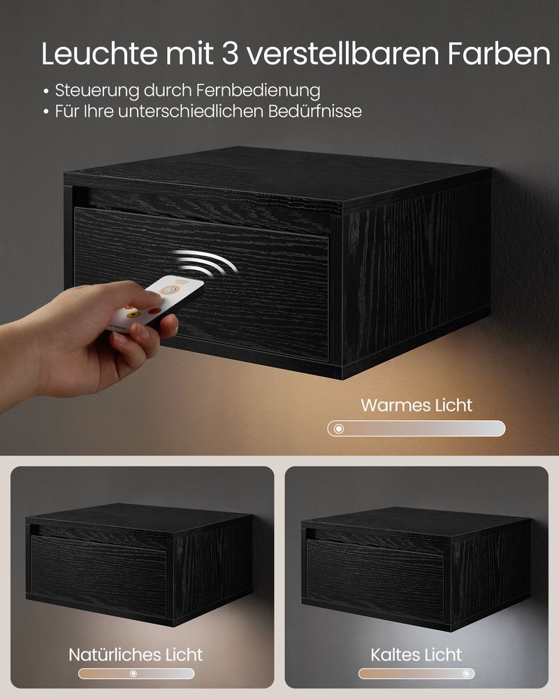 Schwebender Nachttisch mit LED-Beleuchtung – Minimalistisch und praktisch