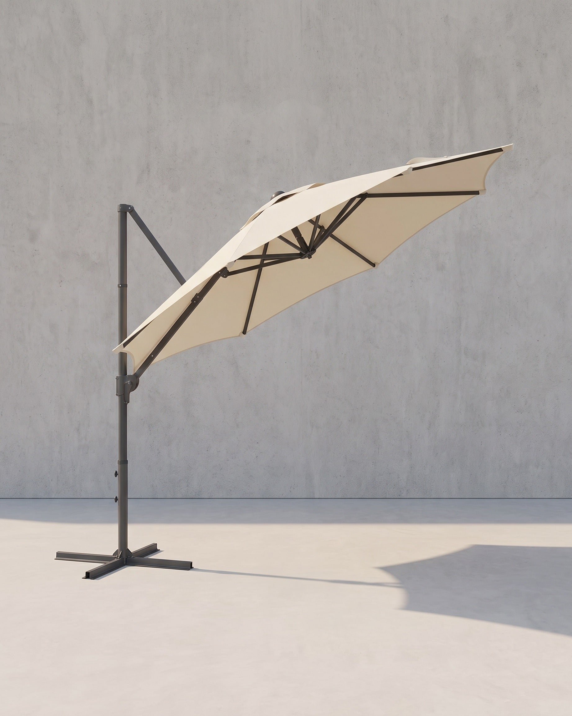 Freiarm-Sonnenschirm 300 cm – 360° drehbar – stufenlos verstellbarer Neigungswinkel – UPF 50+ – mit Kurbel und Kreuzfuß – Beige