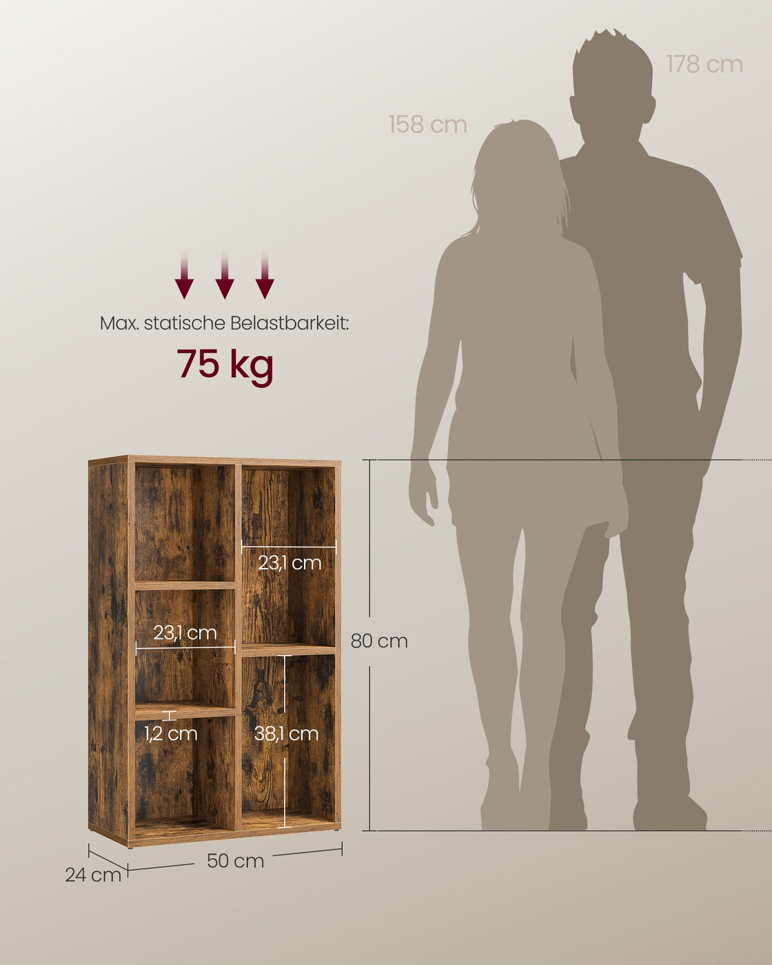 Bücherregal – Aufbewahrungsschrank – 5 oder 7 Fächer – 50 x 24 x 80 oder 106 cm
