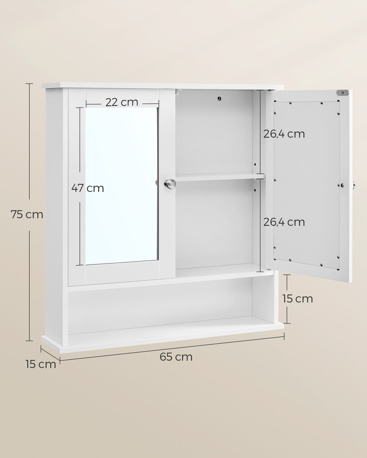 Badezimmerschrank mit Spiegel – Wandschrank mit 2 Türen – Aufbewahrungsschrank mit Verstellbarem Boden