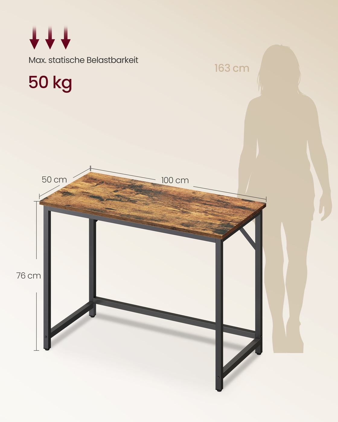 Schreibtisch im Industriedesign – Kompakt und stabil – Bis 50 kg belastbar