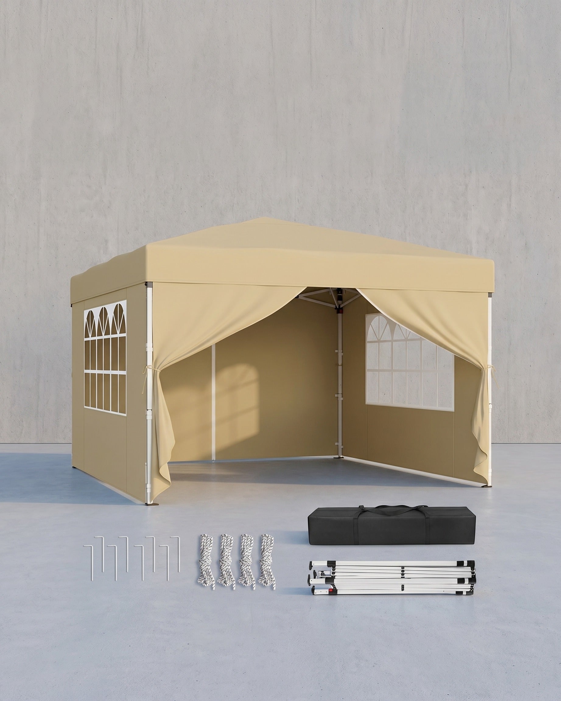Faltbares Partyzelt – Gartenpavillon mit Seitenwänden – 3 x 3 m – UV- und wasserabweisend – mit Tragetasche – Beige