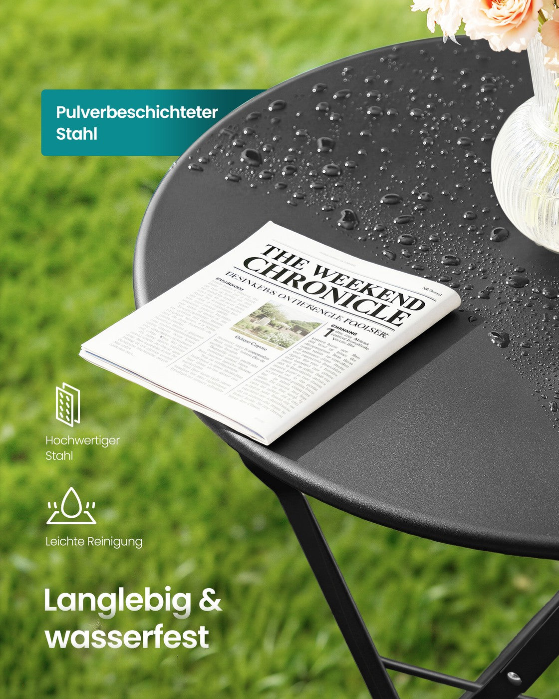 Balkonmöbel-Set, 3-teilig – Klapptisch mit 2 Stühlen – Stahlgestell – Wetterfest – Für Balkon und Terrasse