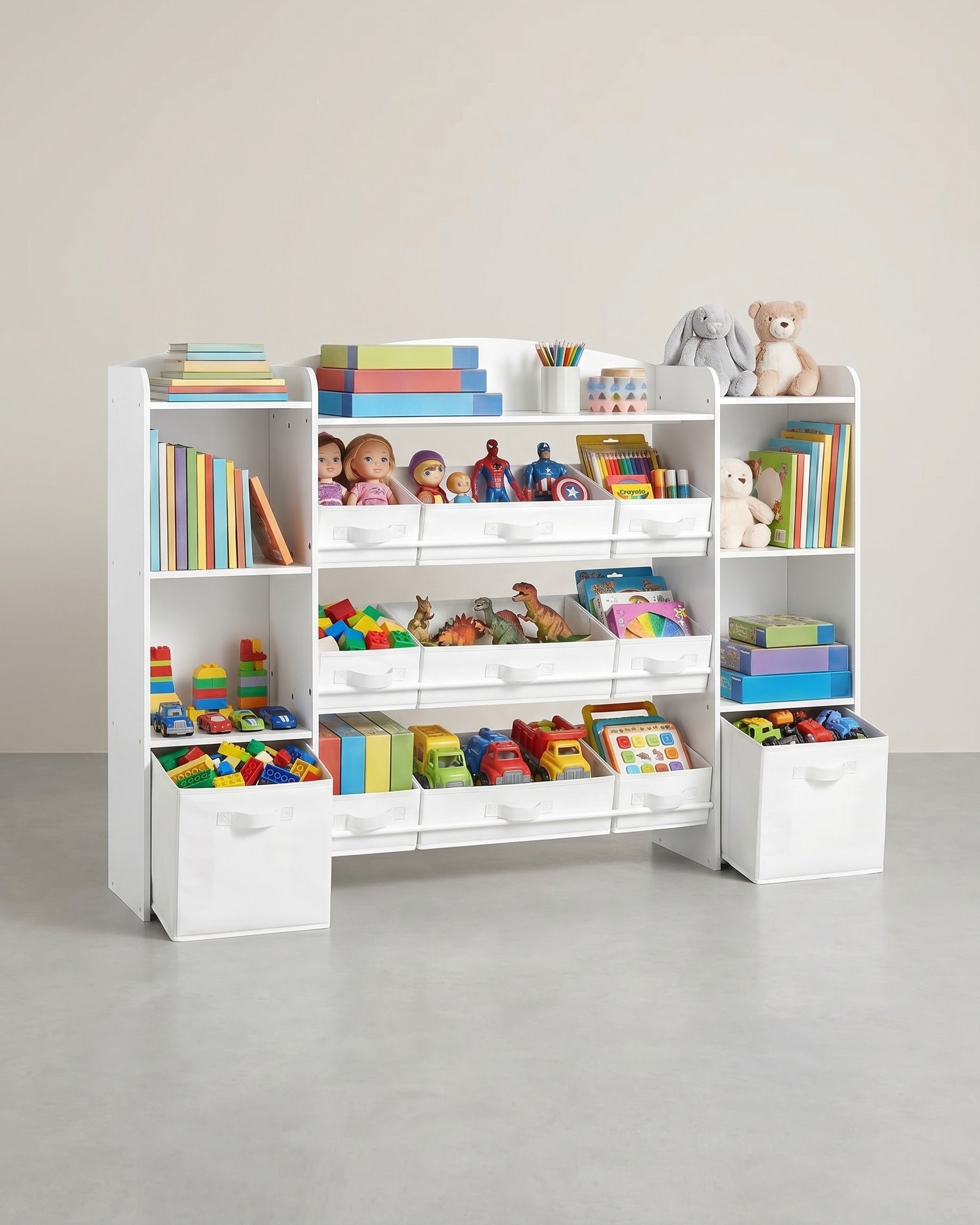 Kinderschrank Mit 4 Offenen Fächern - Mit 9 Mittleren Und 2 Seitlichen Boxen - Für Spielzeug