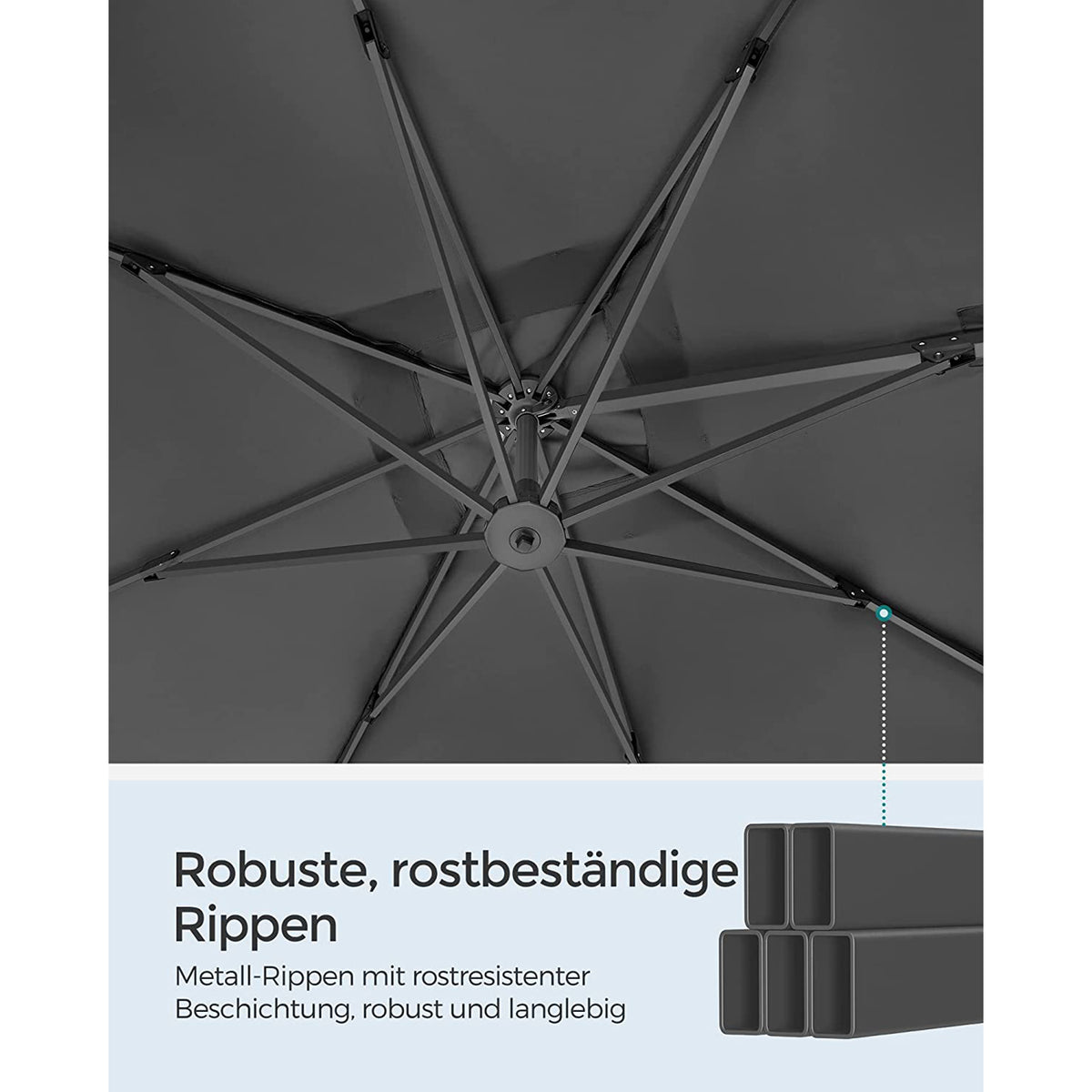 Ampelschirm 290 x 290 cm - Stufenlos verstellbar - Neigbar und 360° Drehfunktion