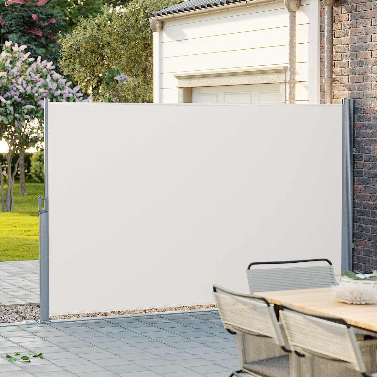 Ausziehbarer Gartensichtschutz – Windschutz – Sonnenschutz aus Edelstahl – Aluminium / Beige