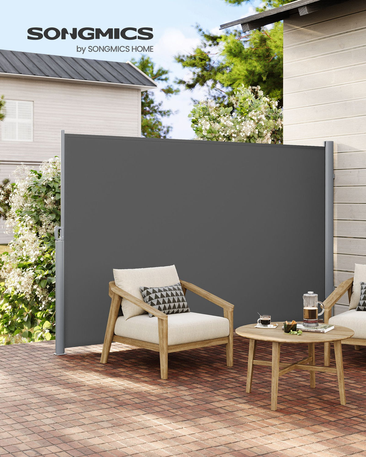 Ausziehbare Terrassenmarkise – Gartenmarkise / Seitenmarkise für Balkon & Terrasse – Aluminium / Anthrazit