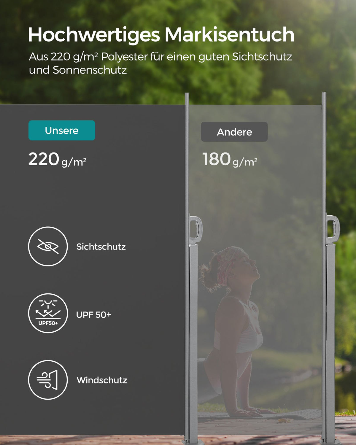 Gartensichtschutz 140 cm hoch - Ausziehbarer Balkonsichtschutz - Sonnenschutz
