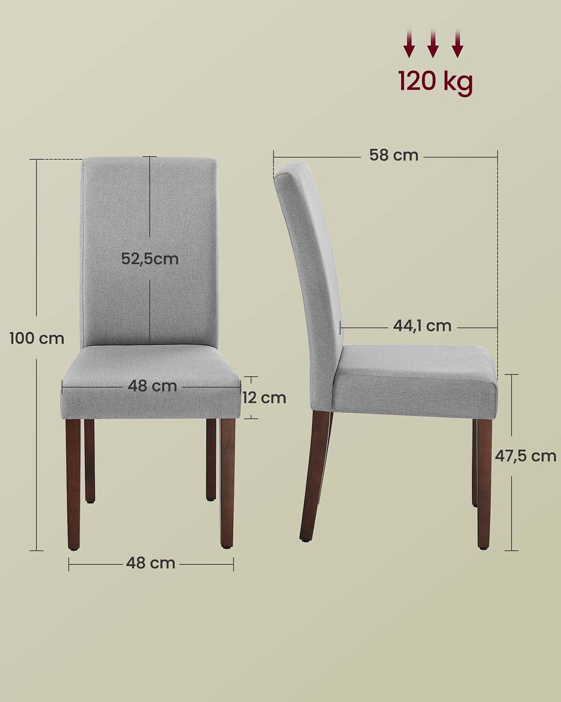 Esszimmerstühle, 2er-Set – Gepolsterter Sitz – Holzbeine – Ergonomische Rückenlehne – Klassisches Design