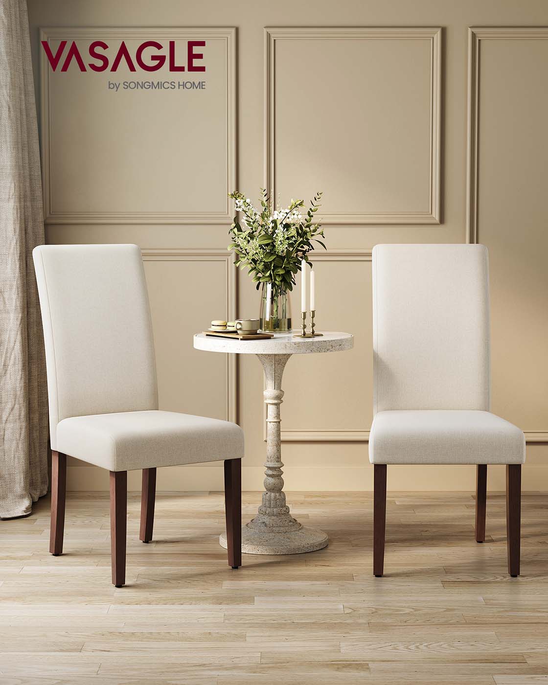 Esszimmerstühle, 2er-Set – Gepolsterter Sitz – Holzbeine – Ergonomische Rückenlehne – Klassisches Design
