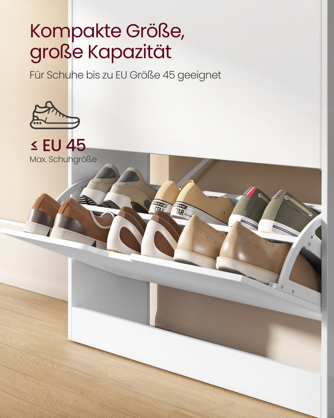 Schuhschrank – Platzsparendes Design – Für 11–16 Paar Schuhe – Verstellbare Aufteilung – 80 cm breit