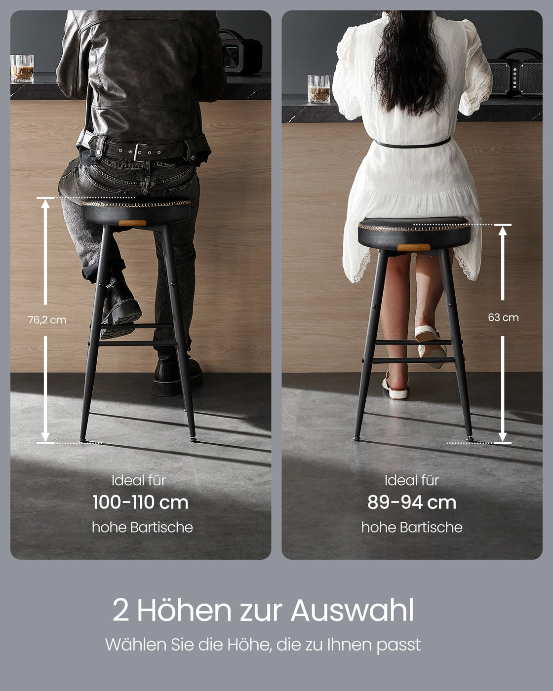 2er-Set Barhocker – EKHO Kollektion – Kunstleder – Bequeme Barhocker mit Fußstütze