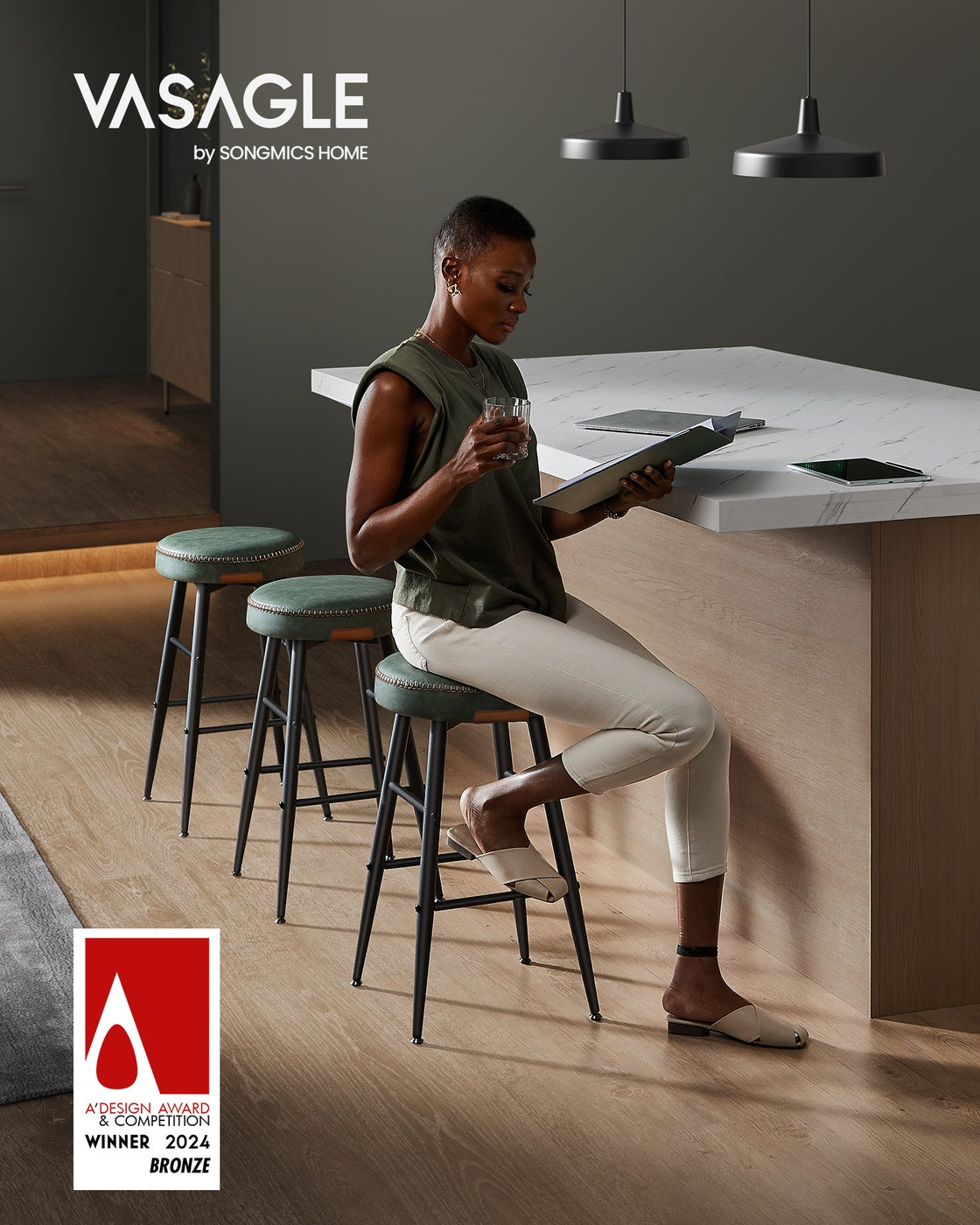 2er-Set Barhocker – Luxus-Küchenstühle – Verstellbare Beine