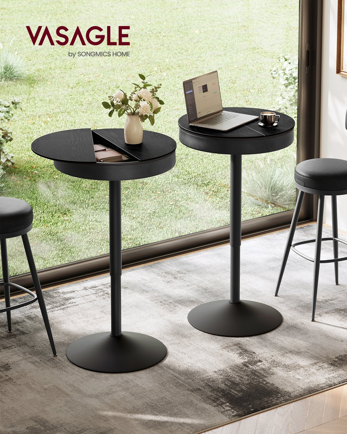 Stehtisch mit Stauraum - Höhenverstellbar (83-105 cm) - Runder Designtisch