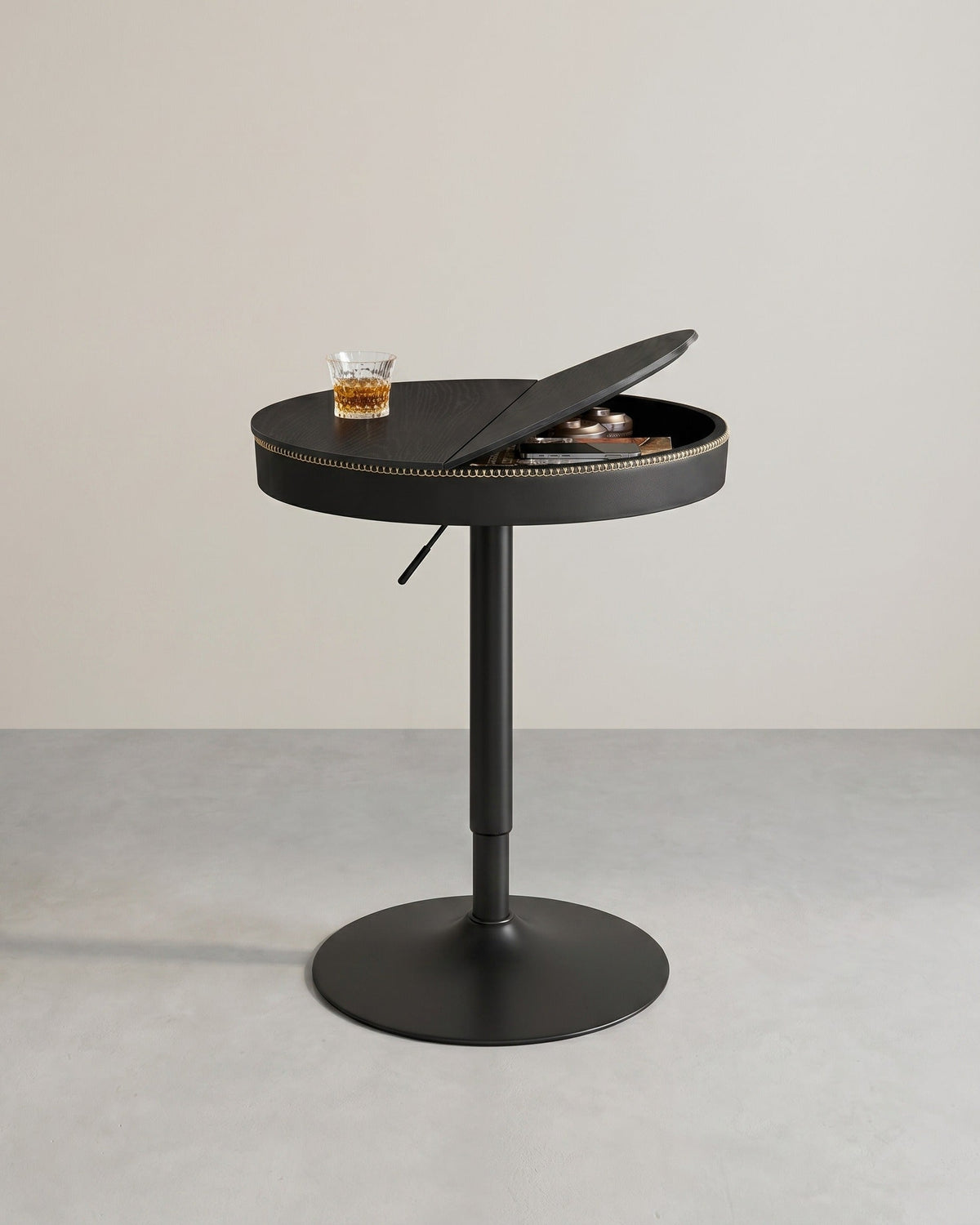 Stehtisch mit Stauraum - Höhenverstellbar (83-105 cm) - Runder Designtisch