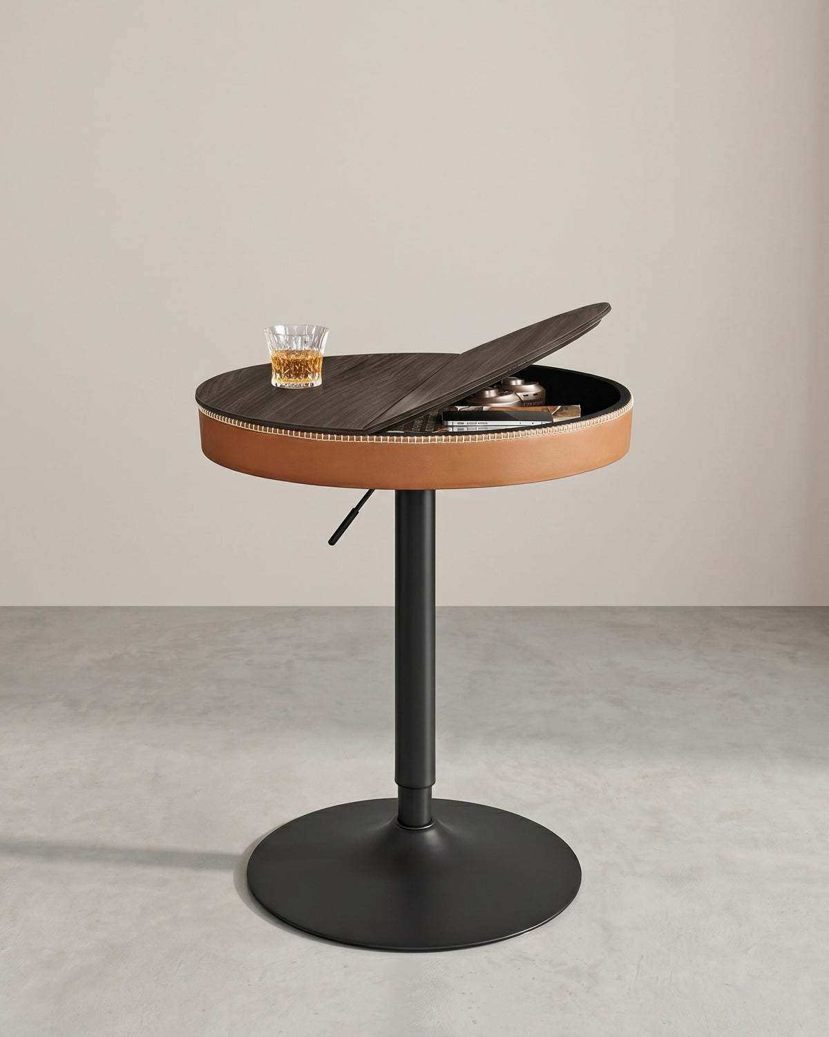 Stehtisch mit Stauraum - Höhenverstellbar (83-105 cm) - Runder Designtisch